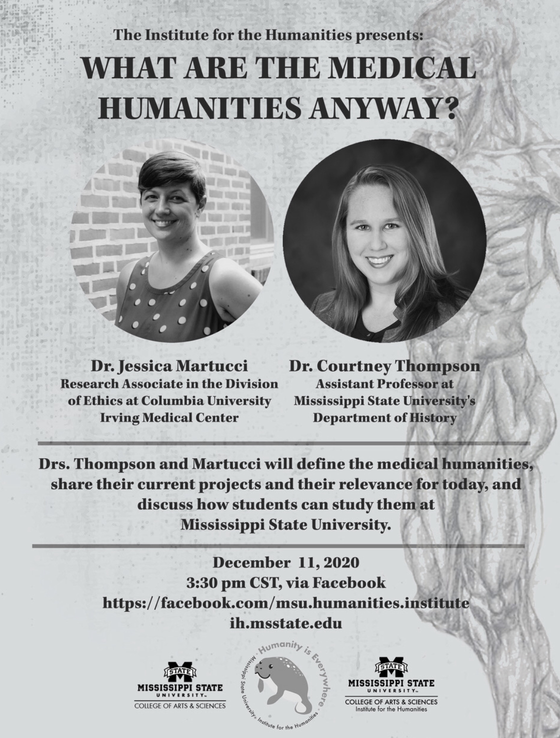 Graphic with portraits of Jessica Martucci and Courtney Thompson and a human body in the background