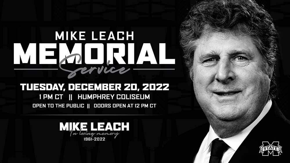 A graphic announcing Mike Leach's memorial serivce.