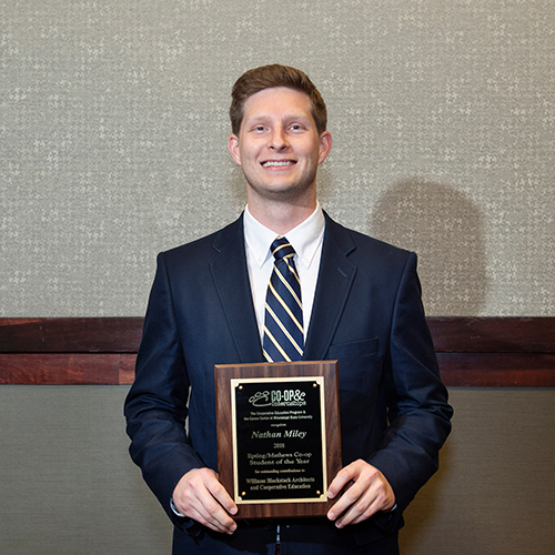 Nathan A. Miley, a senior architecture major from Pearl, is Mississippi State’s 2018 Epting/Mathews Co-op Student of the Year. Presented by MSU’s Career Center, the honor recognizes academic excellence, workplace professionalism and leadership in organizations. (Photo by Megan Bean)