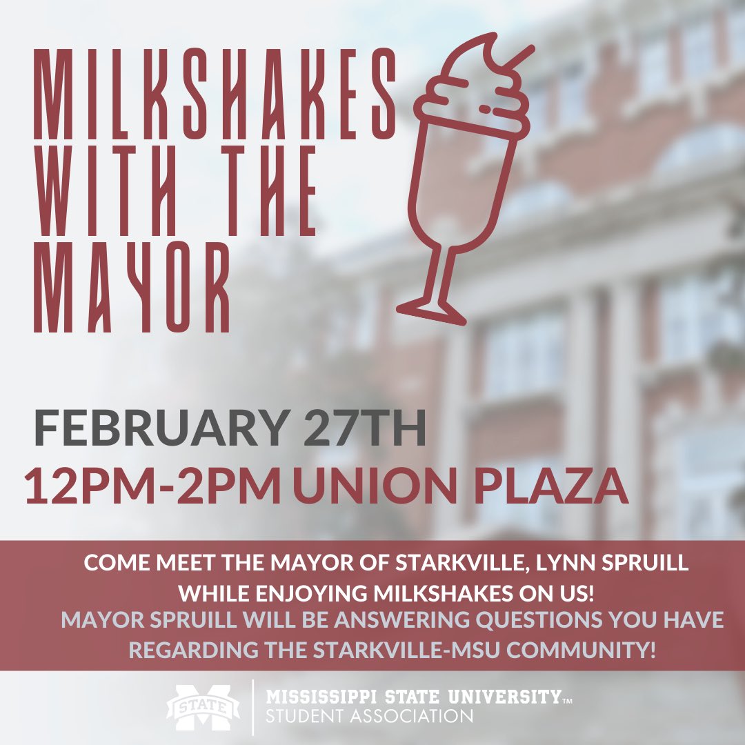 Promotional graphic for MSU Student Association's Milkshakes with the Mayor event