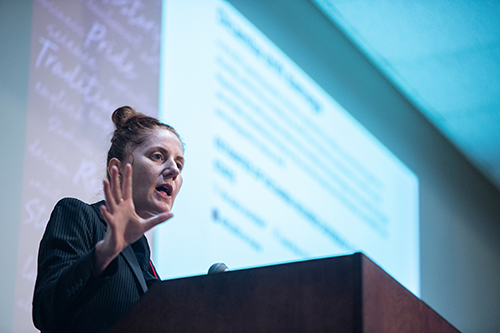 Ashli Brown-Johnson, an associate professor in MSU’s Department of Biochemistry, Molecular Biology, Entomology and Plant Pathology, speaks about her research at the Mississippi Academy of Sciences Summer Student Science Symposium, held Thursday [July 11] at MSU. Brown-Johnson is also the Mississippi State Chemist and director of the Mississippi State Chemical Lab. (Photo by Logan Kirkland)