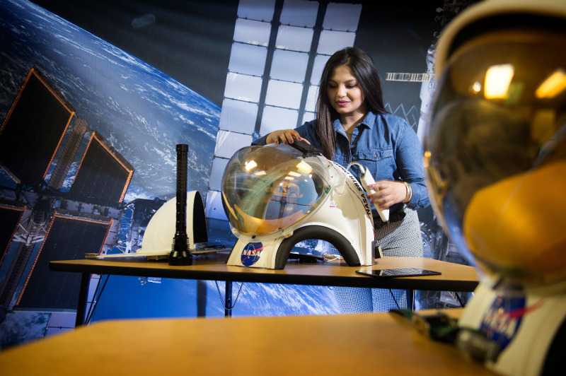 Paromita Mitra, a Bagley College of Engineering graduate student pursuing a master’s degree in aerospace engineering who also earned her bachelor’s degree at MSU, works with NASA helmets to develop new technologies. MSU students studying in the fields of science, technology, engineering and mathematics now will be eligible for the prestigious Astronaut Scholarship Foundation’s merit-based scholarship providing $10,000 each to outstanding college juniors and seniors. (Photo by Megan Bean)