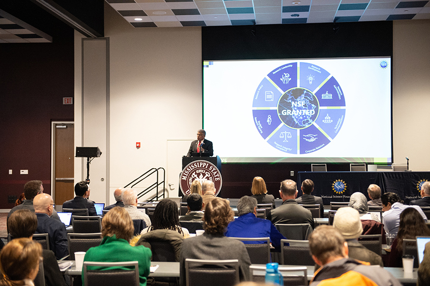 Sethuraman Panchanathan speaks during NSF Day, held at The Mill at MSU