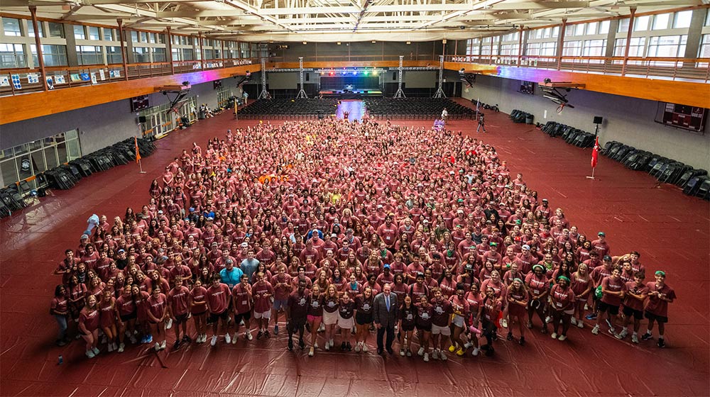 MSU President Mark E. Keenum with 2023 New Maroon Camp participants 