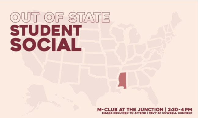 Coral colored graphic with a map of the United States and the state of Mississippi in maroon