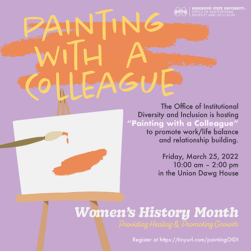 A graphic advertising the "Painting With a Colleague" event.