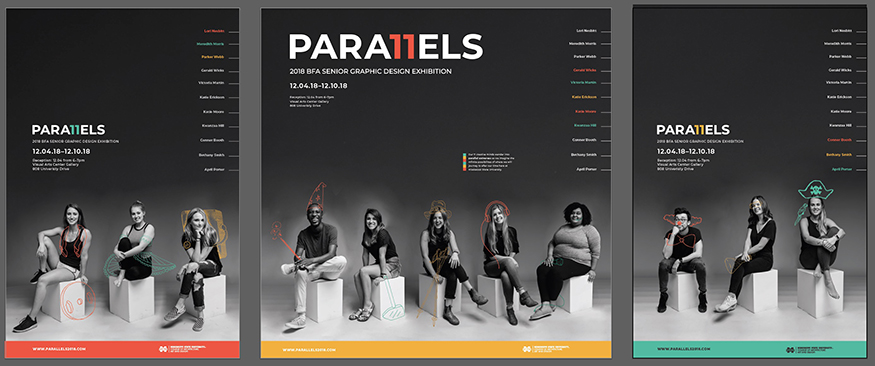 Graduating art/graphic design seniors featured in MSU’s “Parallels” exhibition include, from left to right, Lori Nesbitt, Meredith Morris, Parker Webb, Gerald Wicks, Victoria Martin, Katie Erickson, Katie Moore, Kwanzaa Hill, Connor Booth, Bethany Smith and April Porter. (Photo submitted)