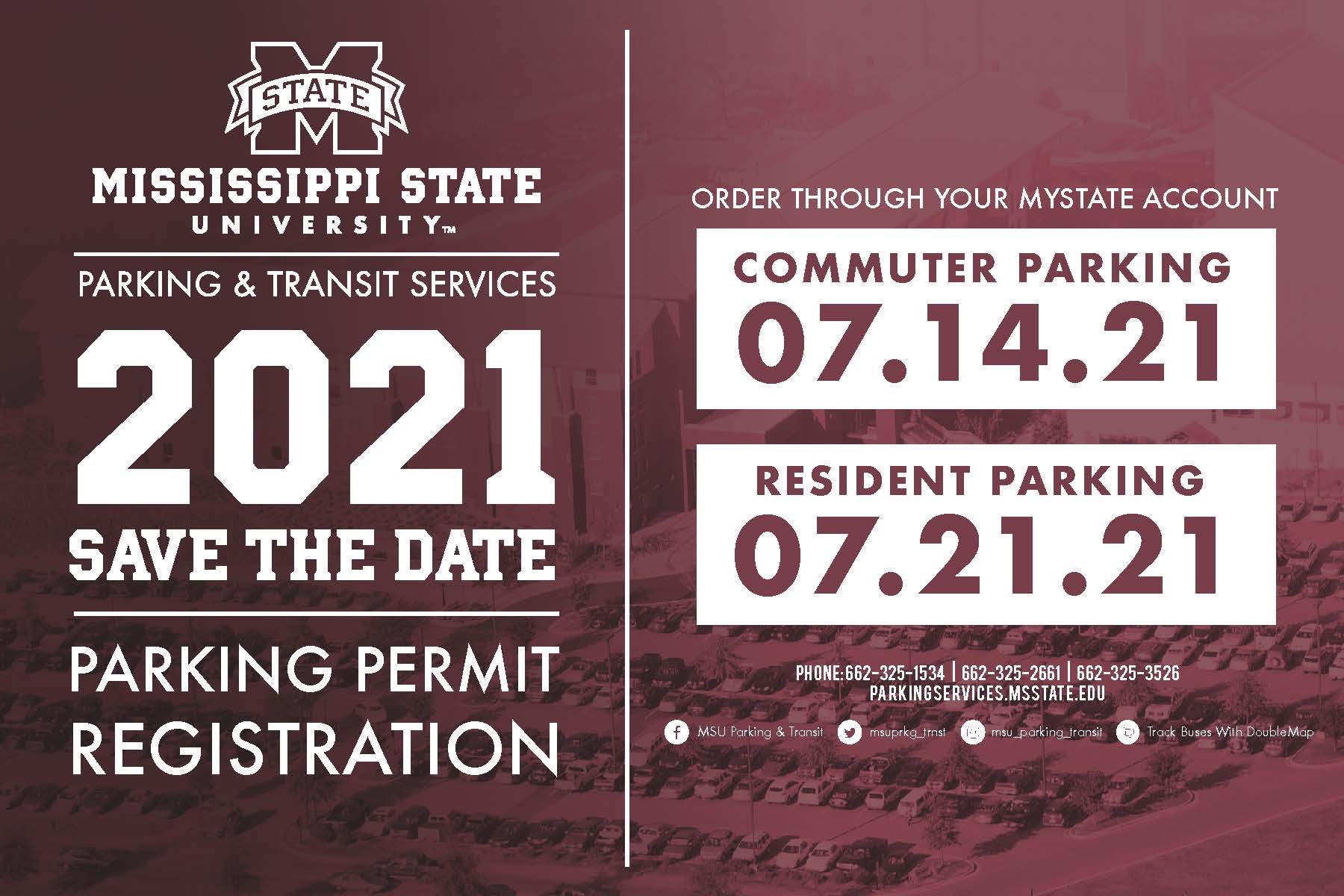 Maroon graphic with image of an MSU parking lot full of cars