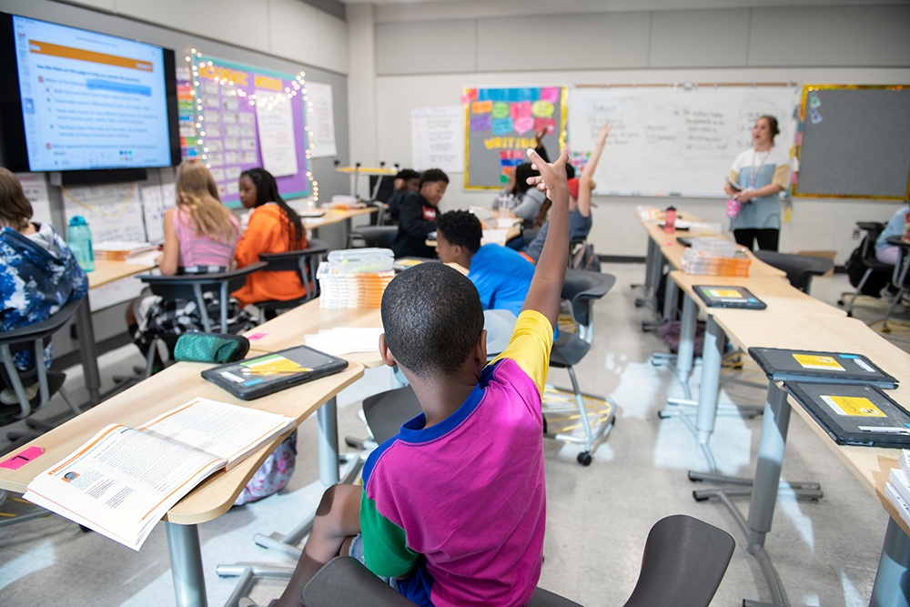 Mississippi State University College of Education alumnus Lauren Shumaker teaches sixth-grade reading at Partnership Middle School, where current MSU education majors often have field experiences. 