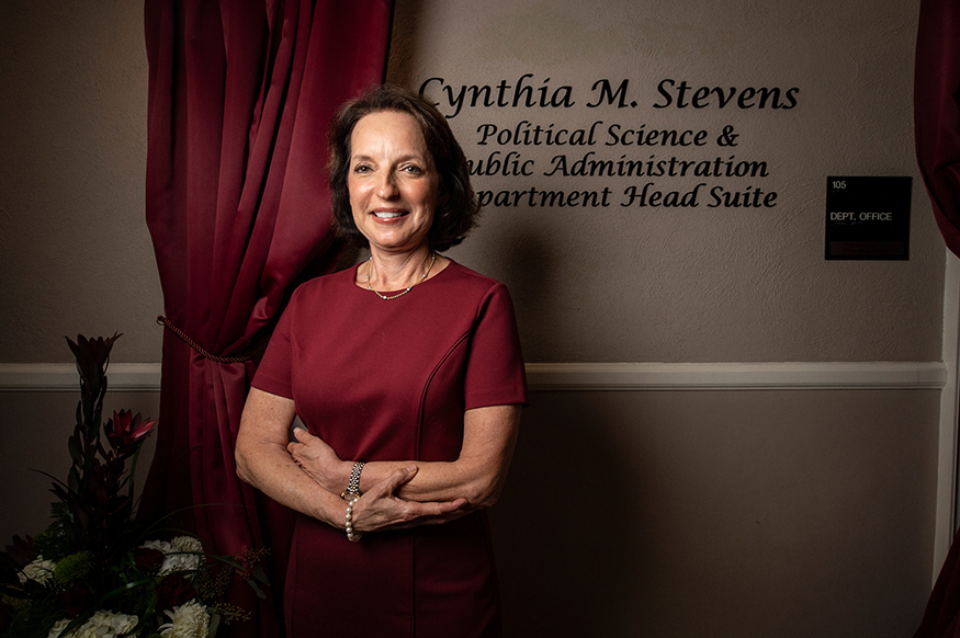 The department head suite for Mississippi State’s Department of Political Science and Public Administration in Bowen Hall is now named in honor of Cynthia M. “Cindy” Stevens of Alexandria, Virginia. (Photo by Logan Kirkland)