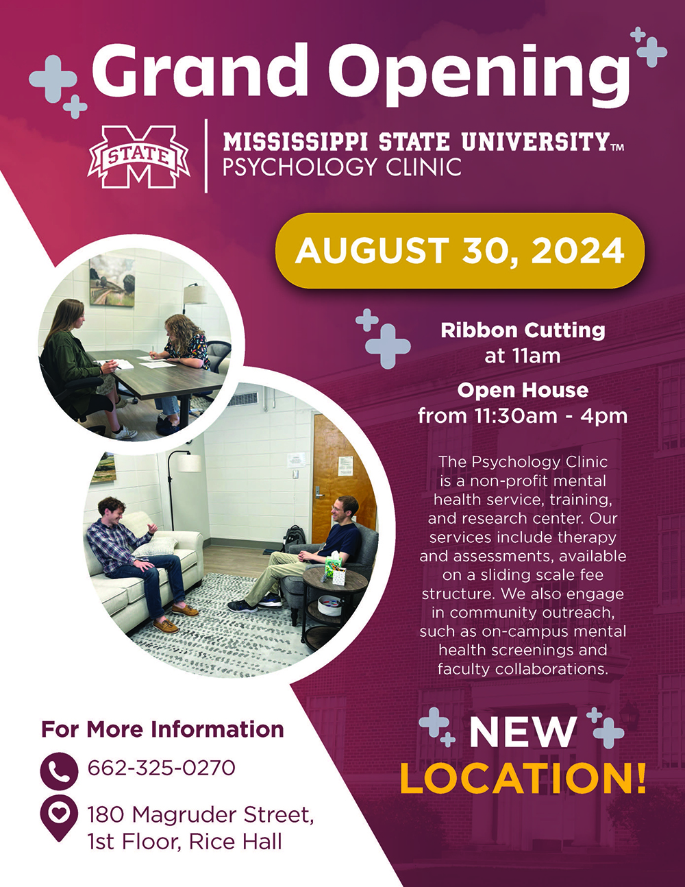 MSU Psychology Clinic ribbon cutting and open house flyer