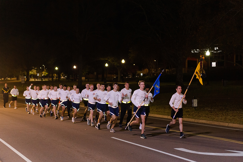 MSU Army ROTC cadets run the ball during a previous Egg Bowl Run