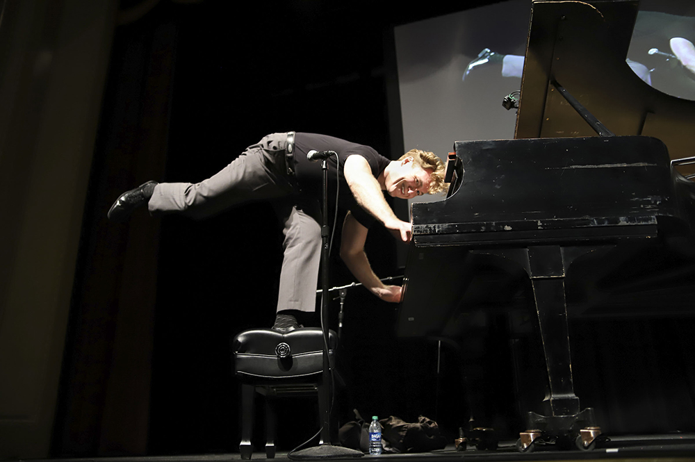 Dave Bennett entertains the crowd with his Jerry Lee Lewis act at the 2023 Charles H. Templeton Sr. Ragtime and Jazz Festival