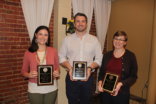 College of Arts and Sciences research honorees include (l-r) Rachel Allison, Adam Skarke and Bonnie O’Neill. (Photo submitted)