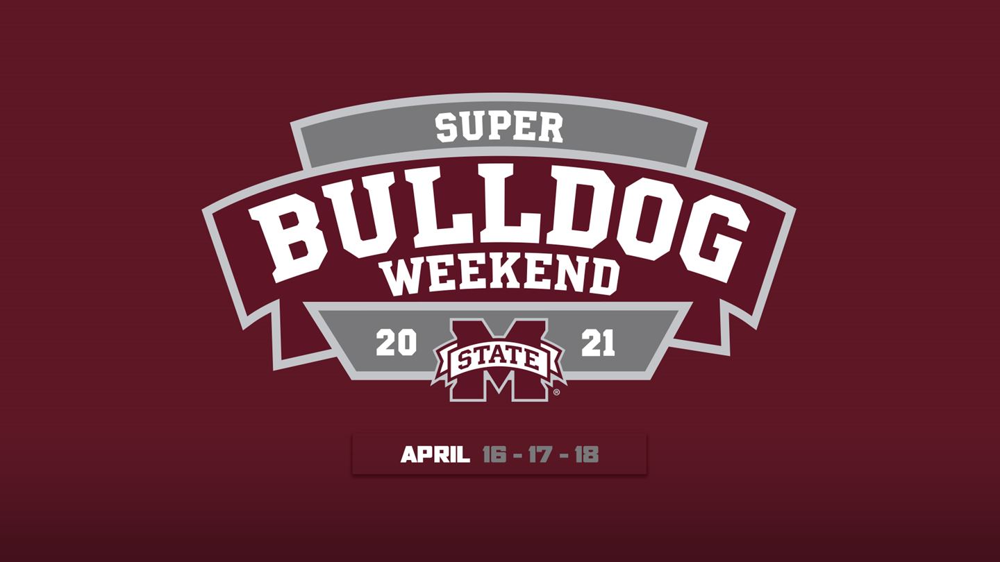 Maroon, white and gray Super Bulldog Weekend graphic