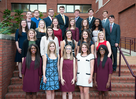Mississippi State University’s fall 2016 Society of Scholars class includes: Front row, left to right: Lachelle D. Vance of Aberdeen, Mary Clay Bailey of Courtland, Kayla N. Thrash of Forest, Elizabeth Macaulay Thomas of Lenexa, Kansas, and Jamelle V. Vance of Aberdeen. Second row, left right: Jenna Nell Stanford of Beaverton, Alabama, Alexis N. Manson of Brookings, South Dakota, Katherine L. Baldwin of Birmingham, Alabama, Holly M. Travis of Starkville and Sabrina Elizabeth Moore of Starkville. Third row, left to right: Emily Belle Damm of Starkville, Haily J. Crawford of Meridian, Allison Lee Bruning of Franklin, Tennessee, Lindsey Catherine Elmore of Hartselle, Alabama, Roxanne L. Raven of Okemos, Michigan and Ashlee M. Rogers of Bartlett, Tennessee. Back row, left to right: Ryan J. King of Collinsville, Daniel B. Roberson of Hernando, Andrew Zachary Buchanan of Southaven, Reagan Livingston of Amory, Austin C. Fortenberry of Madison, John Reed Miller of Huntsville, Alabama, Alex C. Hughes of Germantown, Tennessee and John Dalton Bryan of Starkville. (Photo by Russ Houston)