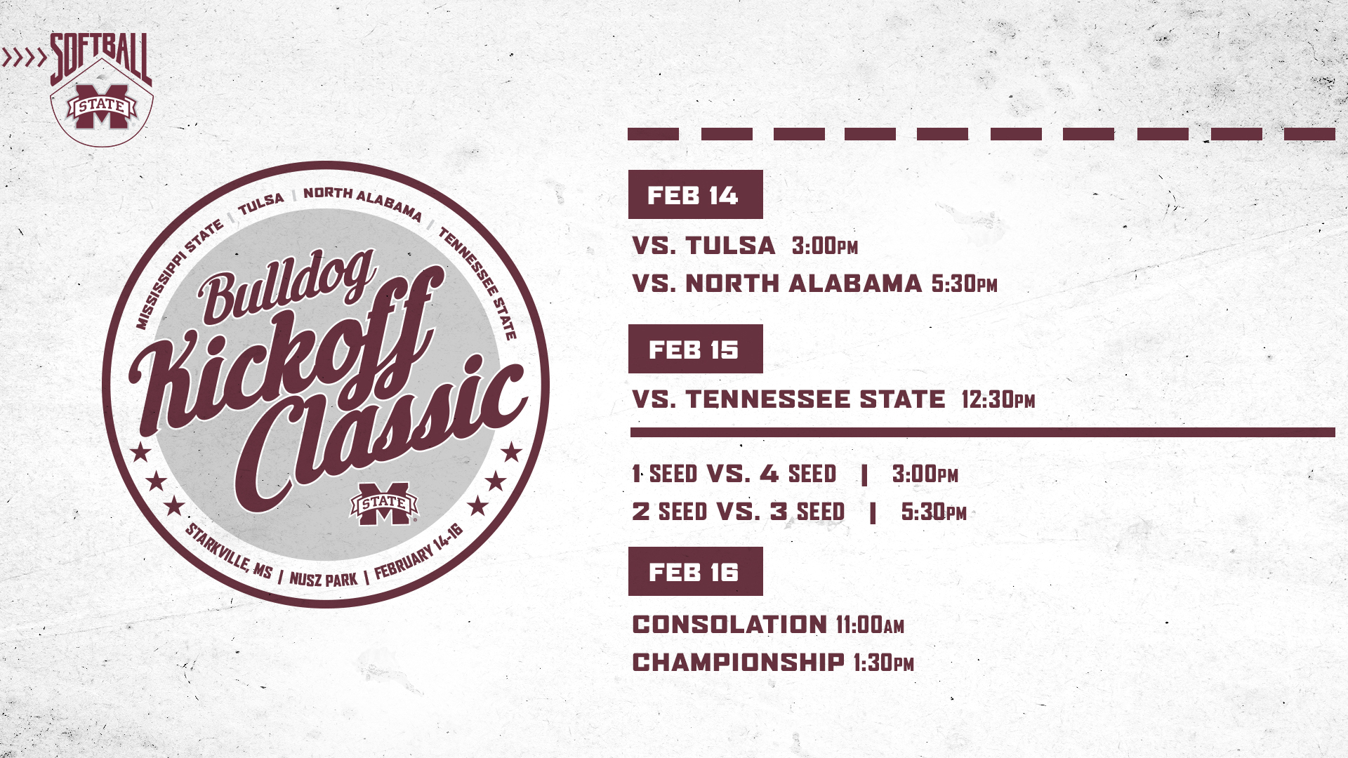 Promotional graphic for MSU Softball Bulldog Kickoff Classic