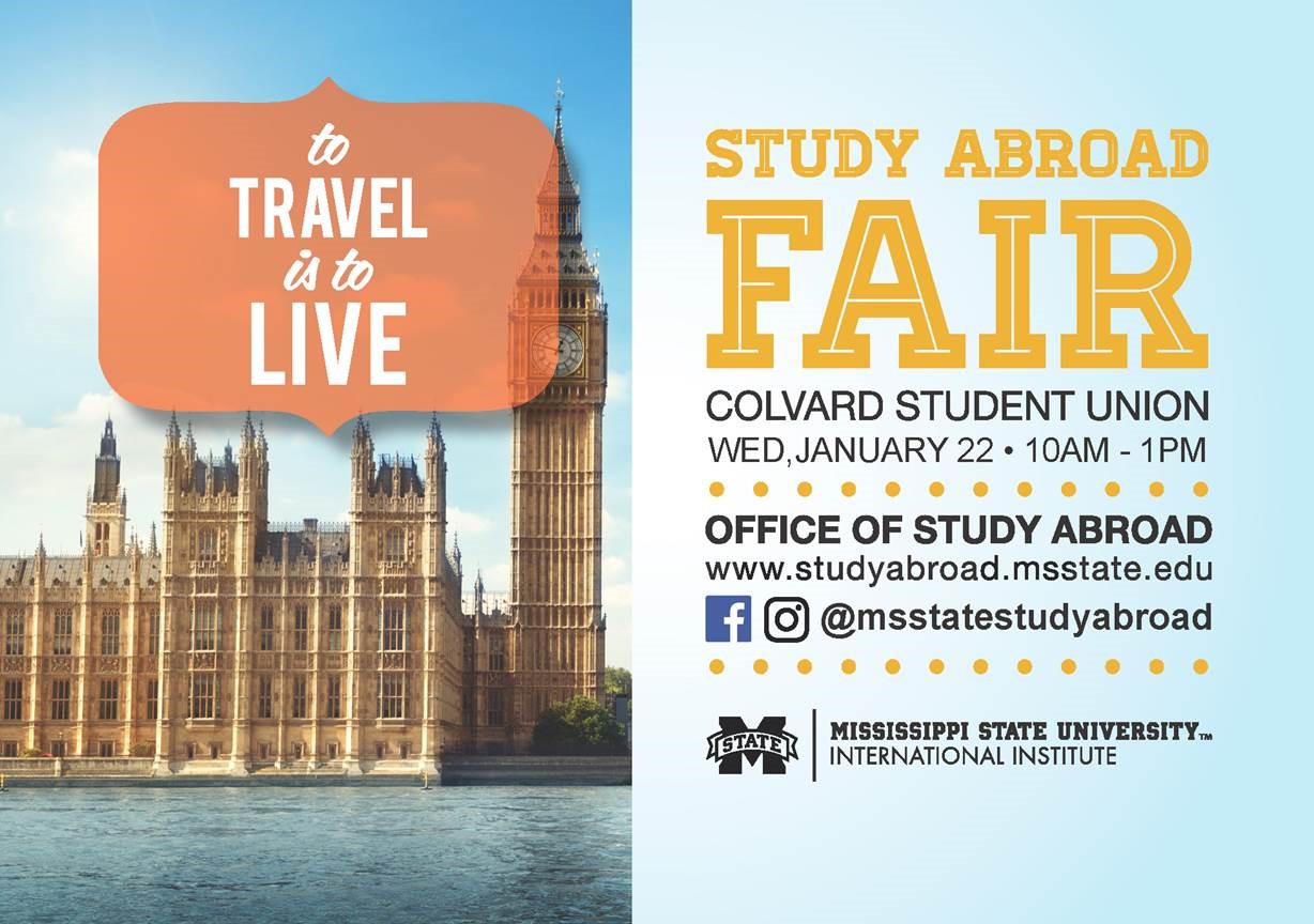 Promotional graphic for MSU's Spring 2020 Study Abroad Fair
