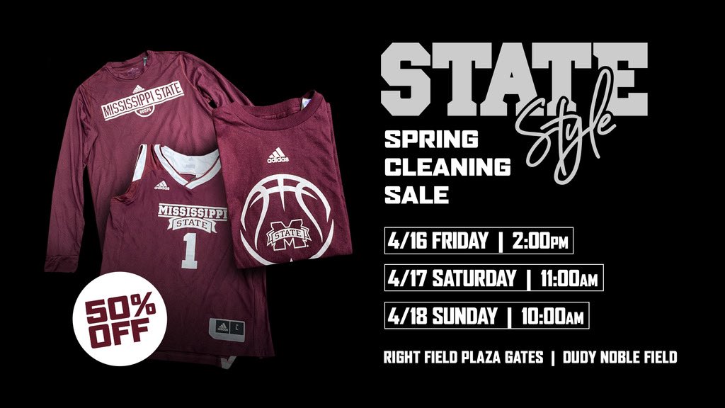 Images of maroon and white MSU shirts and jersey for the Super Bulldog Weekend "State Style" sale