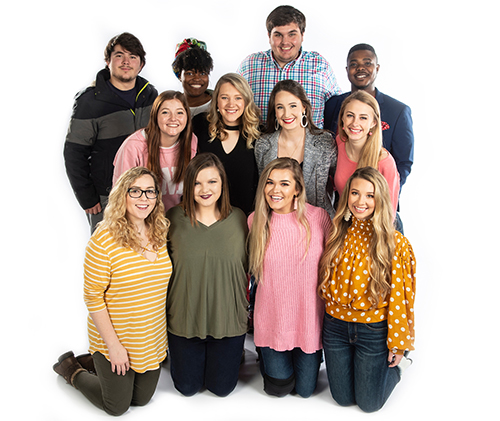 Those working with MSU’s new Public Relations and Integrated Student Media Agency, or PRISM, include (front row, left to right) Assistant Professor Terri Hernandez; and students Jordan Criswell of Starkville; Charlotte Corr of Franklin, Tennessee; and Tate Smith of Purvis; (middle row, left to right) Liz Roak of Batesville; Emily Pschigoda of Wheaton, Illinois; Carly Pippin of Carthage; and Kylie Tuttle of Ocean Springs; (back row, left to right) Terry Johnson of Jackson, Tennessee; Angela Reives of West Point; Blake Williams of Toney, Alabama; and Malik Ross of Cleveland. (Photo by Logan Kirkland)