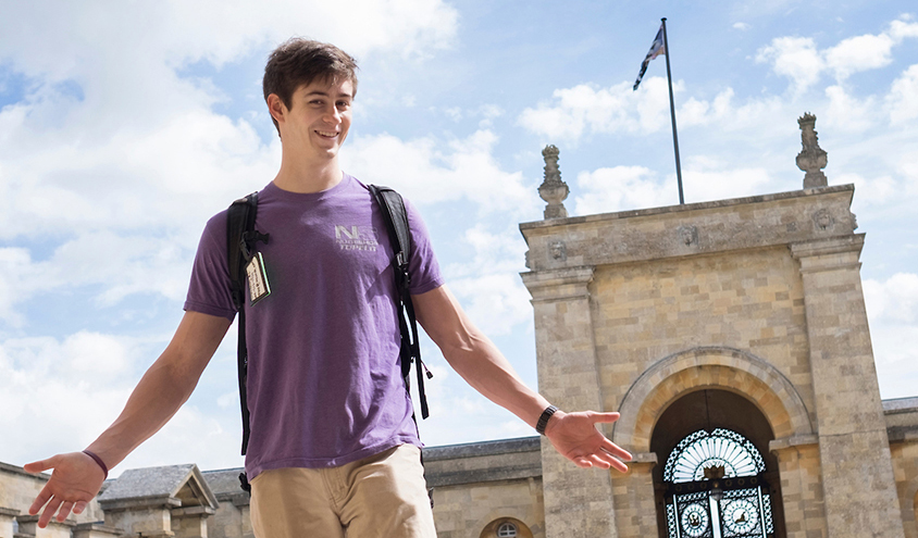 Sumner Fortenberry of Tupelo, a May 2018 summa cum laude political science bachelor’s graduate, smiles for the camera during a trip to Blenheim Palace as part of the Shackouls Honors College’s study abroad program in Oxford, England. (Photo by Megan Bean)