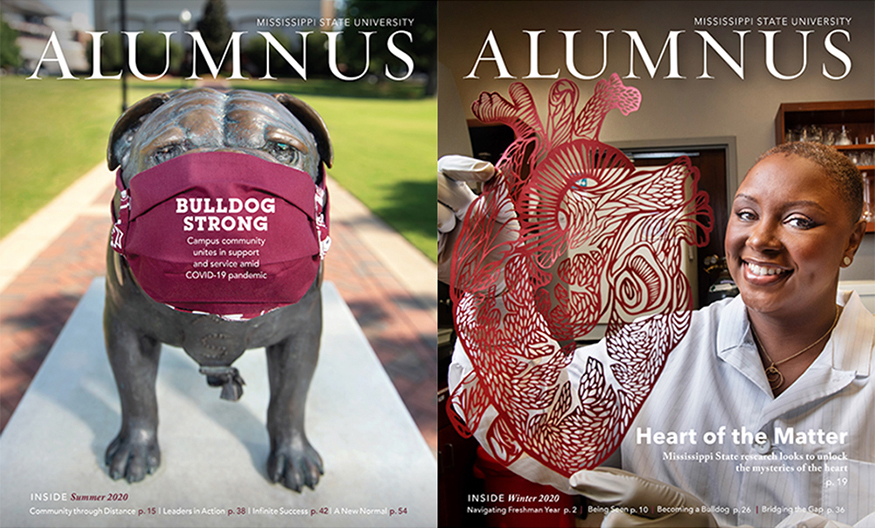 Summer and Winter 2020 covers of MSU's Alumnus magazine