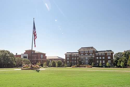 Wide shot of the MSU Drill Field on a clear day