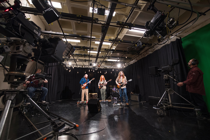 Staff at the University Television Center film a performance from Tesheva during a recent recording of “Music Makers Presents.” (Photo by Beth Wynn)