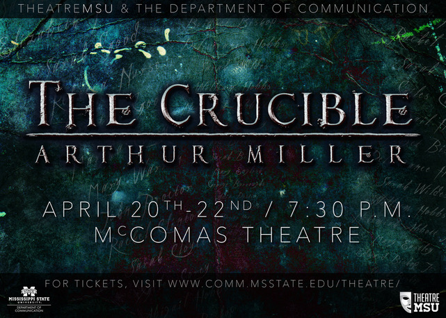 Theatre MSU will conclude its 2016-17 season Thursday-Saturday [April 20-22] with 7:30 p.m. performances of Arthur Miller’s “The Crucible” on the university’s McComas Hall main stage. General admission tickets are $10 and may be purchased at the door prior to each performance or in advance online. Group rates are available upon request. (Graphic submitted by Cody Stockstill)