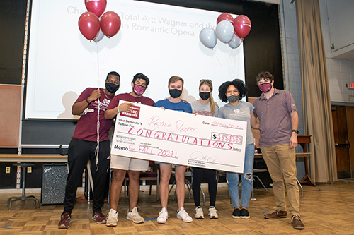 Alumni Delegates Warner Buxton, Jaime Garcia, Alumni Association 15th tuition winner Payne Sleeper of Corinth, Bailey Dean (vice president of public relations), Ashley McLemore and Dylan McDonald (president)