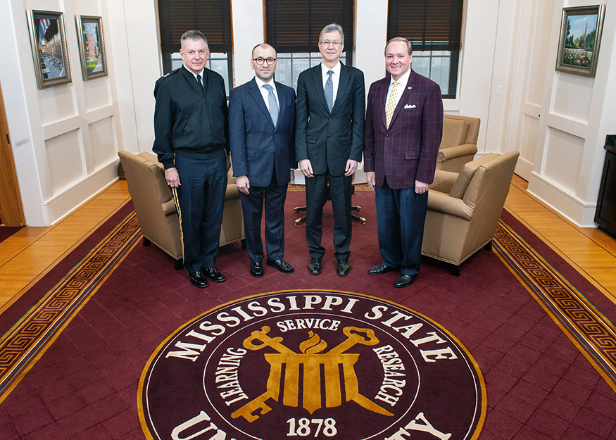 MSU President Mark E. Keenum welcomes distinguished guests to campus.