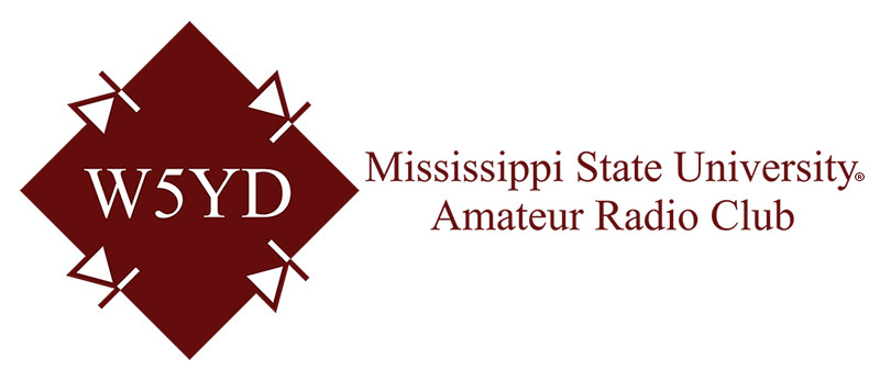 Maroon and white logo for Mississippi State's Amateur Radio Club, W5YD