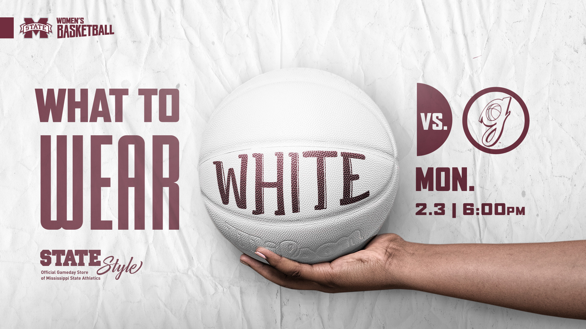 Promotional graphic for MSU women's basketball white-out game