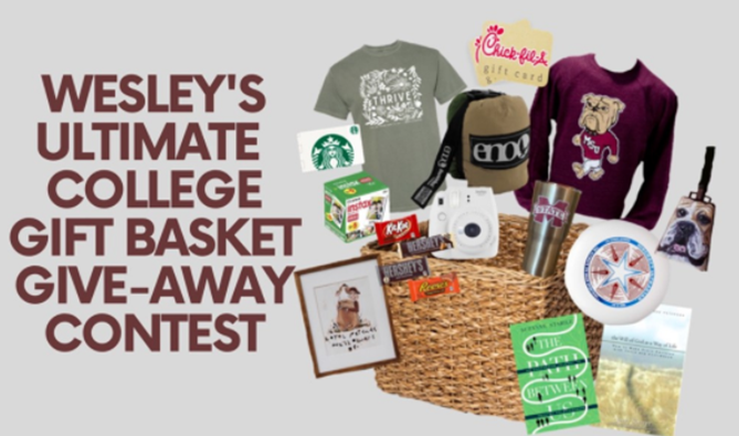 T-shirt, Chick-Fil-A and Starbucks gift cards, MSU thermos, candy bars, a cowbell, books, a camera, frisbee and other items in the Wesley Foundation's Ultimate College Gift Basket Giveaway contest