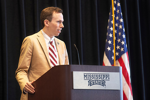 State Auditor Shad White speaks to MSU students during a Tuesday [Sept. 24] National Voter Registration Day presentation in Colvard Student Union.