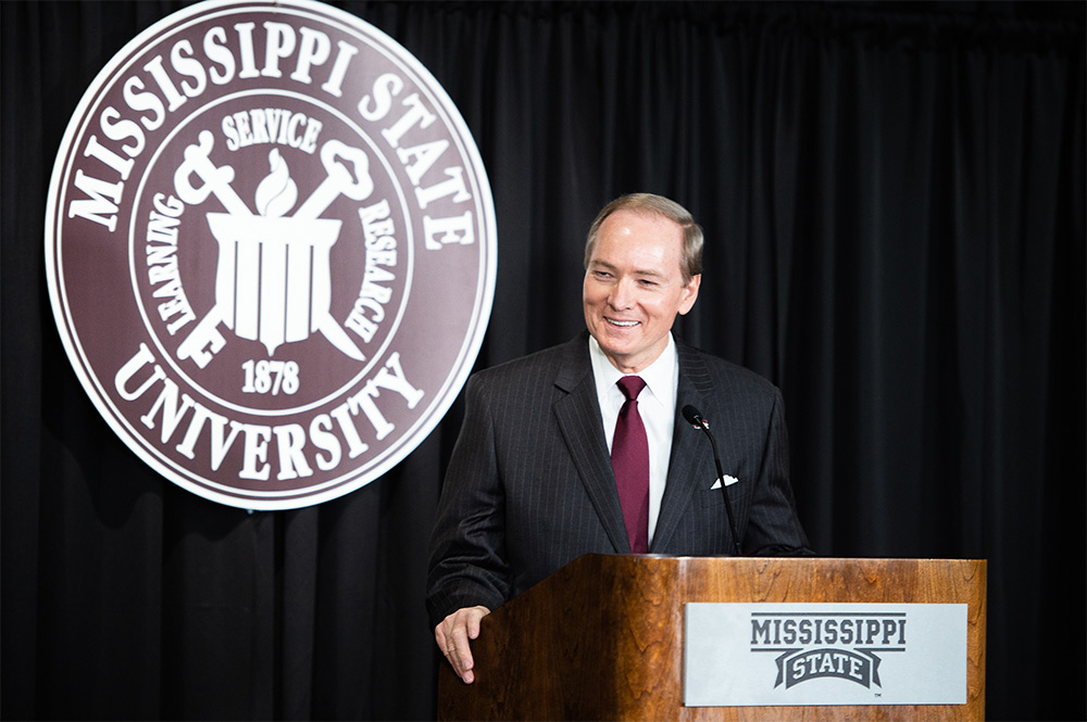 MSU President Mark E. Keenum at a university podium