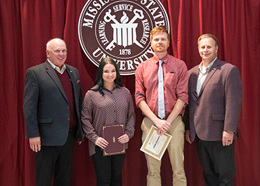 Former CALS Dean and MAFES Director George Hopper; Josie Nasekos; her faculty advisor, Professor Matt Interis and CALS Dean and MAFES Director Scott Willard