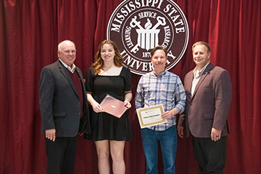 Former CALS Dean and MAFES Director George Hopper; Sarah Broadaway; her faculty advisor, Associate Professor Caleb Lemley and CALS Dean and MAFES Director Scott Willard