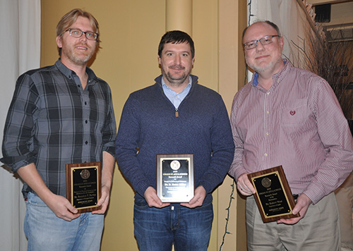 Research Awardees, from left, Brandon T. Barton, D. Shane Miller and Robert West. (Photo submitted)