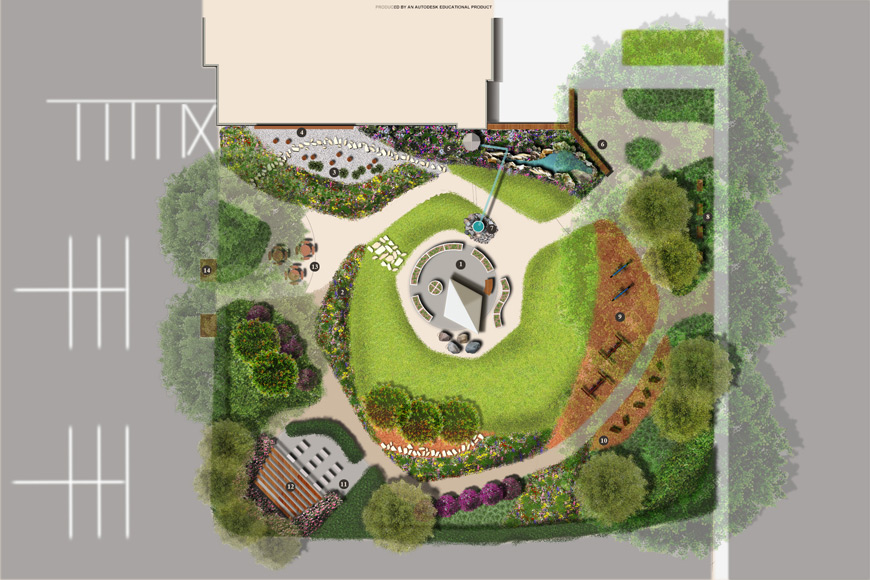 MSU master plan of The Cellular Learning Garden, the student-produced winning design for the 2015-16 Come Alive Outside Design Challenge.