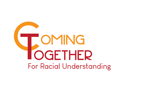 Red, orange and yellow Coming Together for Racial Understanding logo