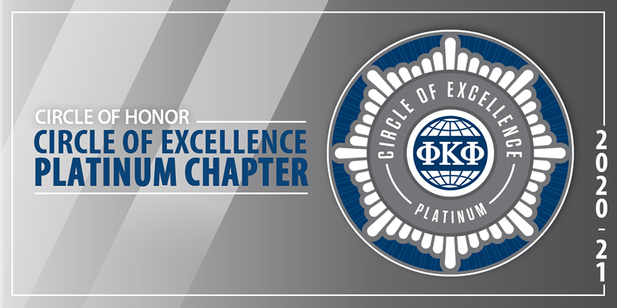 A grey graphic with the PKP seal that says Circle of Excellence Platinum Chapter