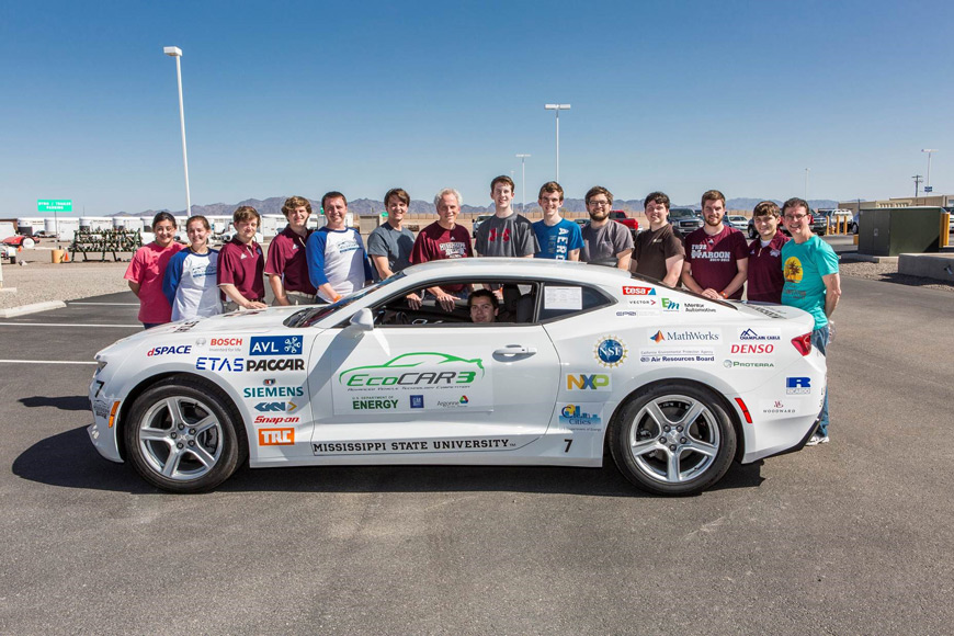 Mississippi State’s EcoCAR 3 team recently competed among 16 university teams in Yuma, Arizona, and San Diego, California. The team placed fifth in the Year Two competition and earned top honors for project management. (Photo courtesy of Argonne National Laboratory)