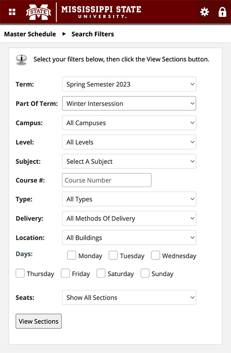 Master Schedule Filer Options