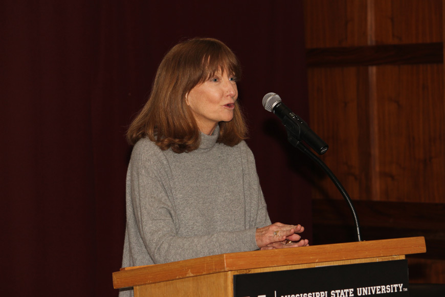 Ellen Ann Fentress, producer, director and co-writer for the documentary “Bill Minor: Eyes on Mississippi,” attended a public showing of the film Tuesday [Oct. 27] in the John Grisham Room at Mitchell Memorial Library. The documentary follows the early career of Mississippi journalist Bill Minor, specifically focusing on his coverage of civil rights issues. (Photo Randall McMillen)