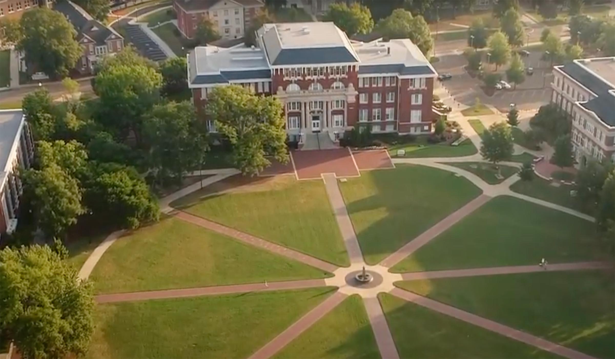 An aerial view of MSU's Drill Field, quiet campus
