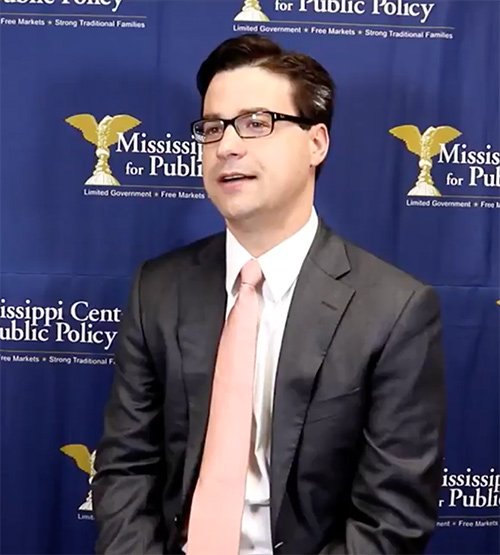Aaron Rice is pictured Aug. 9 during the Mississippi Center for Public Policy announcement that he is the new Director of the Mississippi Justice Institute. (Photo submitted)