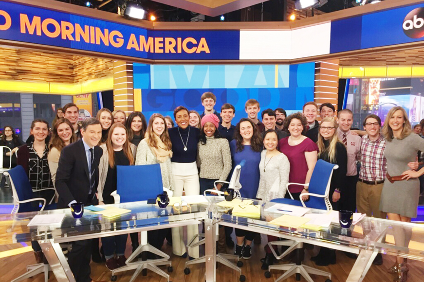 MSU Presidential Scholars and friends recently visited the set of ABC's "Good Morning America," where they met native Mississippian Robin Roberts, center, and GMA co-anchors Dan Harris and Lara Spencer. (Photo submitted)
