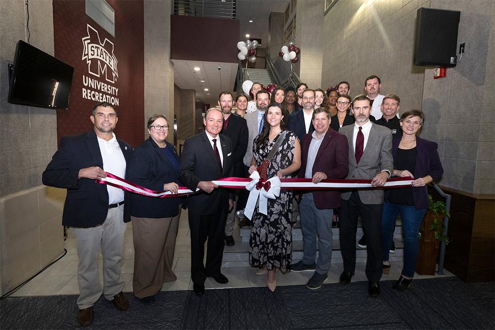 MSU leaders and partners celebrate a ribbon cutting at the Joe Frank Sanderson Center, the first major renovation since the facility opened in 1998.
