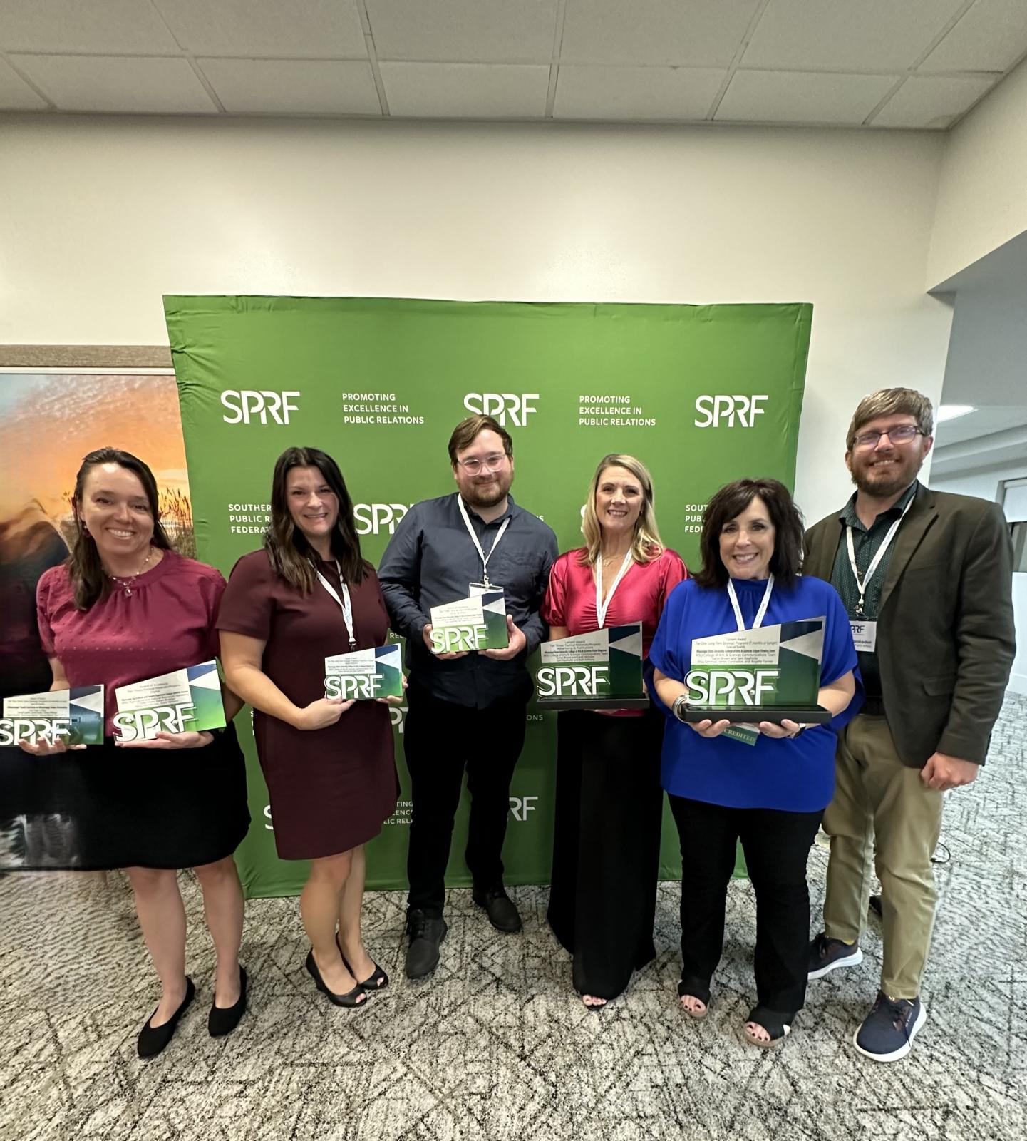 From left, Vanessa Beeson, Kelli Anthony, Sam Kealhofer, Sarah Nicholas, Karyn Brown and James Carskadon with awards at the 2024 Lantern Awards ceremony in Biloxi. (Photo submitted)